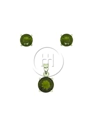 Sterling Silver -Round Stud Earrings Set Green CZ (PS-1007-O)