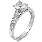 .925 Silver Engagement Ring, Narrow Style Casting, Round-Cut Colorless Cubic Zirconia