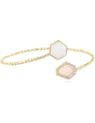 Marcia Moran Geometric Shapes and Cubic-Zirconia Gold Textured Wrap Bracelet, 6.75"