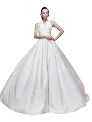 Halter Belted Charmeuse  Dress with a Chapel Train 