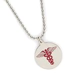 Medical Alert ID Stainless Staff of Life Pendant ~ Red