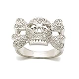 Diamond Skull and Crossbones Ring in Sterling Silver