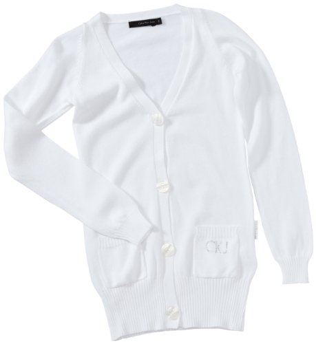Calvin Klein Jeans CGR744 KNS08 M&auml;dchen Strickjacken , Gr.128 (8), Wei&szlig;(001, white ) Preisvergleich