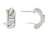 14K White Gold Genuine Oval Aquamarine and Diamond Hoop Earrings