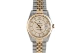 Rolex Mens 2 Tone Datejust Cream Colored Dial With Raised Yellow Gold Arabic Numbers