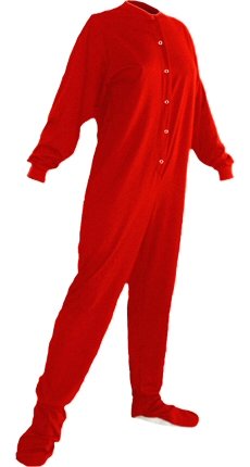 Big Feet Pjs Red Cotton Jersey Adult Footed Pajamas w/ Drop-seat
