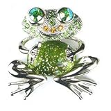 Green & Yellow Austrian Rhinestone & Green Resin Frog Silver-Tone Brooch Pin.