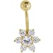 Solid 14kt Yellow Gold Gem Flower Belly Ring