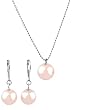 Necklace - Earrings Set - N503 - Glass Pearl Drop (10 mm) hung on 1 mm Ball Chain ~ Rose Pink