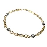14K Yellow Gold Rollo Link Anklet Bracelet 10, with White Gold Bezel Set Diamonds