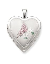 Genuine .925 Sterling Silver 20mm Enameled Butterfly Heart Locket. 100% Satisfaction Guaranteed.