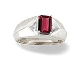 14K White Gold Emerald-cut Created Ruby and Diamond Men's Ring