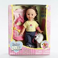 Brunette Doll with Puppy and Carrier