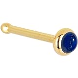 Solid 14KT Yellow Gold 2mm Lapis Lazuli Nose Bone - 20 Gauge