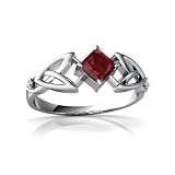 14K White Gold Square Genuine Ruby Celtic Knot Ring