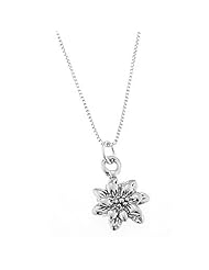 Sterling Silver Double Sided Christmas Poinsettia Flower Necklace