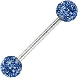 Blue Ultra Glitter Acrylic Barbell Tongue Ring