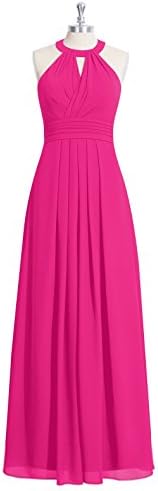 Emyrin Chiffon Fuchsia Bridesmaid Dresses Floor-length A-line A Jewel Neckline