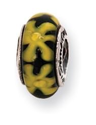 Black and Yellow Floral, Glass Charm for 3mm Charm Bracelets