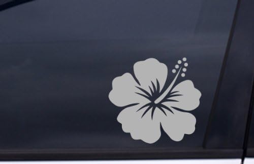 HIBISCUS Flower Sticker 4.5"x4" METALLIC SILVER FREE SHIPPING