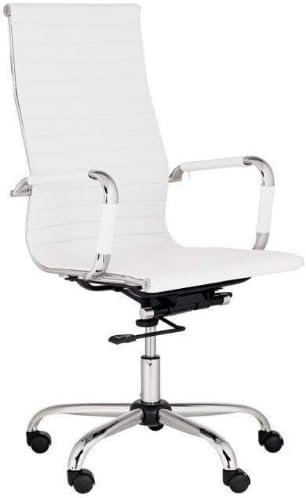 Best Deal Depot High-Back Modern Ribbed Upholstered Leather Office Desk Chair White