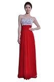 Moonar Chiffon Strapless Sweetheart A Line Prom Formal Gown Party Bridesmaid Wedding Dress (US 4, Red)