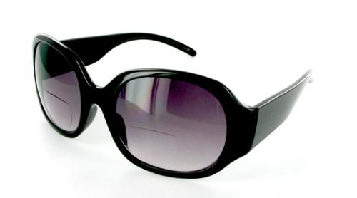 BOCA fashion designer Bifocal Reading Sunglasses for youthful and active women who need to read cell phones, maps, directions, etc. while they drive, work, travel, play sports, or relax in the sun. (Black w/ Smoke Lens - +2.50)