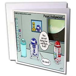 Londons Times Star Wars and Star Trek Cartoons - R2D2 Brings Girl Home To Mom - Greeting Cards-12 Greeting Cards with envelopes