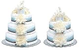 ~ Bloomers *Cream Dahlias w/ Blue Stripes* Baby Diaper Cake