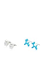 SILVIO SILVANI Dos Pares Gemelos Fantasía De Reloj Despertador Y Globo Azul En Forma De Perrito Plateado / Azul