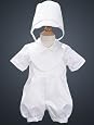 Boy`s Christening Romper with Bonnet