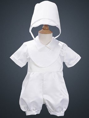Boy's Christening Romper with Bonnet