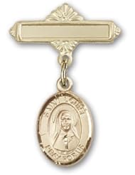 14K Gold Baby Badge with St. Louise de Marillac Charm and Polished Badge Pin