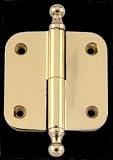 2 x 2 inch Right Lift-Off Round Door Hinge w/ finial - Bright Solid Brass