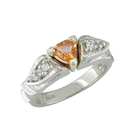 Avila 14K White Gold Ring with Trillion Citrine & Diamonds