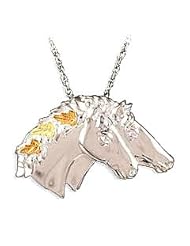 Beautiful! Black Hills Gold Sterling Silver Horses Heads with 12K Gold Lime and Pink leaves Pendant