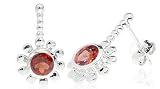 Round Cut Garnet Drop Earrings Sterling Silver
