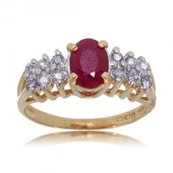Ruby & Diamond Ring Waterfall Style in Solid Yellow Gold Size 6.5