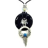 Onyx and Diamond Cut Pewter Necklace - Ring and Feather Pendant - Onyx and Diamond Cut Pewter...