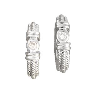 14K White Gold Diamond Cable Hinged Earrings