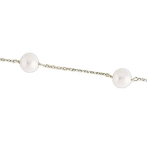 5mm Cultured White Pearl, 14K Yellow Gold. Cultured White Pearl Station Necklace