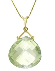 14k Gold Pendant Necklace with Genuine Checkerboard Cut Green Amethyst