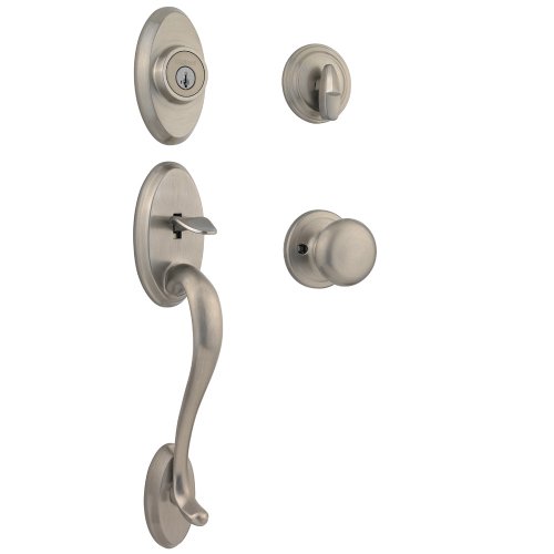 Kwikset 98001-105 Signatures Shelburne SmartKey Handleset with Juno Interior Knob, Satin Nickel"