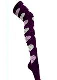 Eggplant with Gray  Lavender Hearts Thigh High Socks