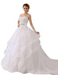 Plus Size Chiffon/Tulle Beaded Sweetheart Wedding Dress  With a Sash 