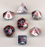 Polyhedral 7-Die Gemini Dice Set - Black-White with Red