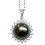 18K white gold Sunflower Black Tahitian cultured pearl and diamond pendant