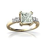 14K Yellow Gold Square Genuine Green Amethyst Art Deco Ring Size 6.5