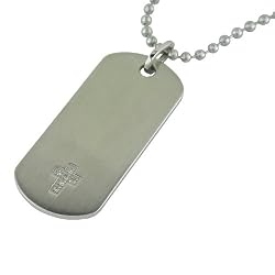 Stainless Steel Dog Tag Cross Pendant with Diamond-Accent, 22''