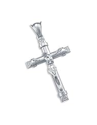 14k White Gold Large Cross Crucifix Charm Pendant New